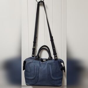 SEE BY CHLOE Kay Satchel in Blue Suede & Black Leather with COA